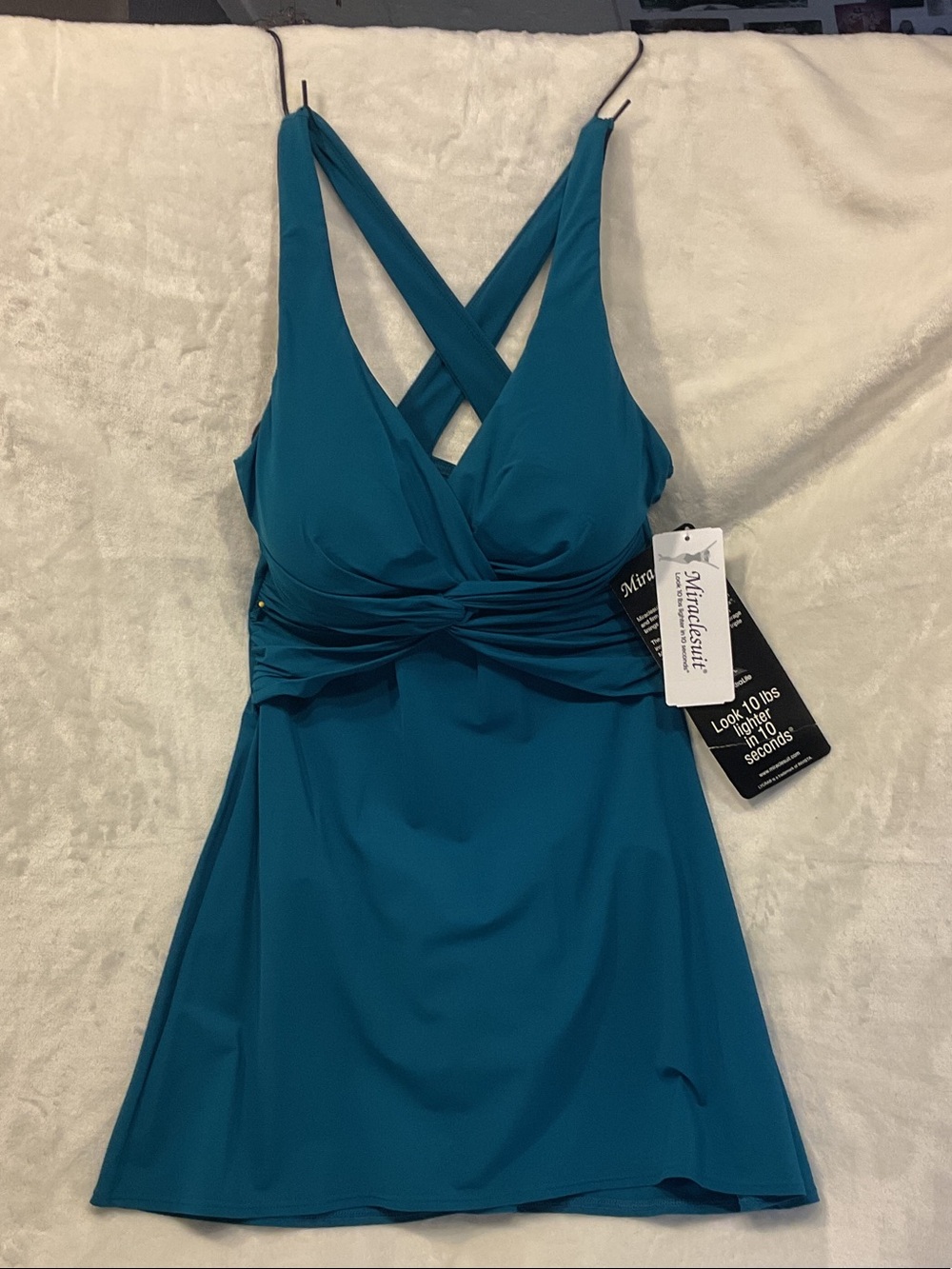 Miraclesuit Teal Cross-Back Ruched Swimdress